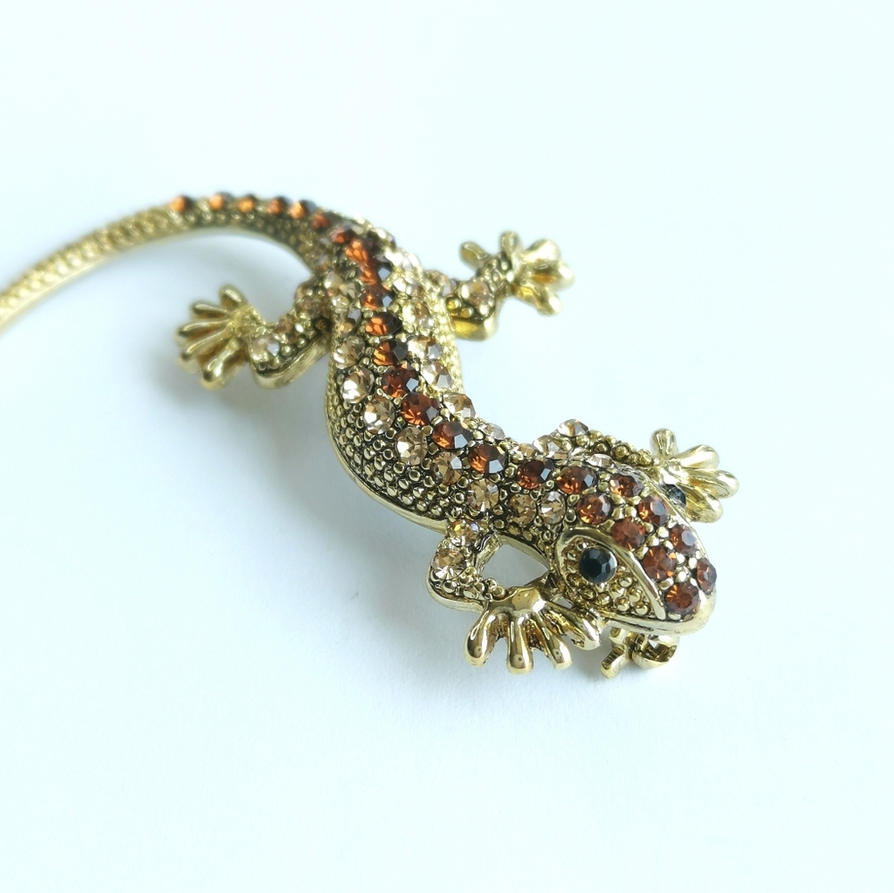 Gold and Crystal Lizard Brooch Pin NWT